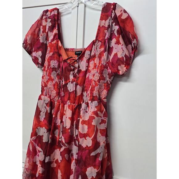 Torrid Dress Women's Size 0X Vibrant Color Midi Cotton Clip Dot Lace Up Smocked - Picture 5 of 7